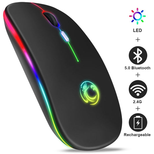 Șoarece wireless Bluetooth RGB reîncărcabile, mouse wireless pentru computer, silențios, cu iluminare din spate cu LED, ergonomic, pentru jocuri, laptop, PC