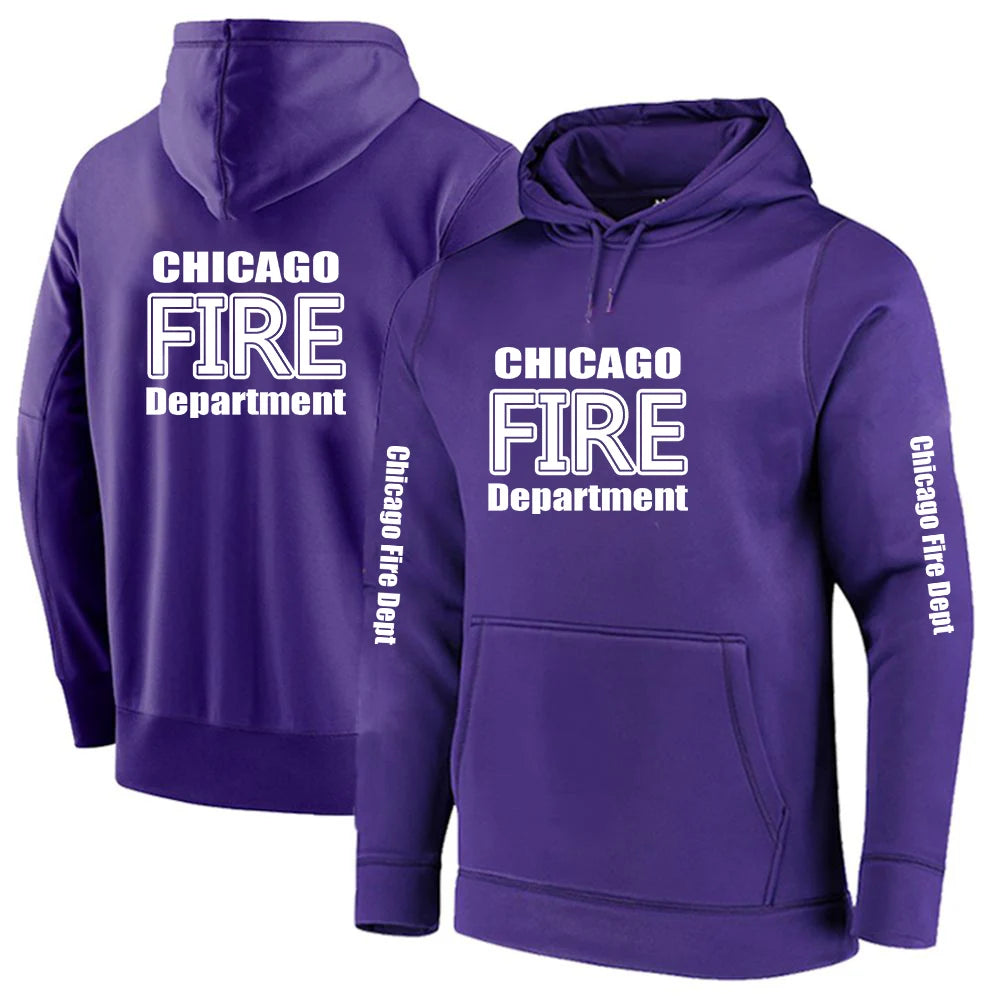 2025 Primăvara și toamna Chicago Fire Department Show TV Rescue Print Men's Outdoor Classic Solid Color Sports Loose Pullover Hoodies