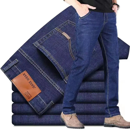 JEAN New Business Men's Jeans Casual Straight Stretch Fashion Classic Blue Black Work Denim Pants Male Brand Clothing