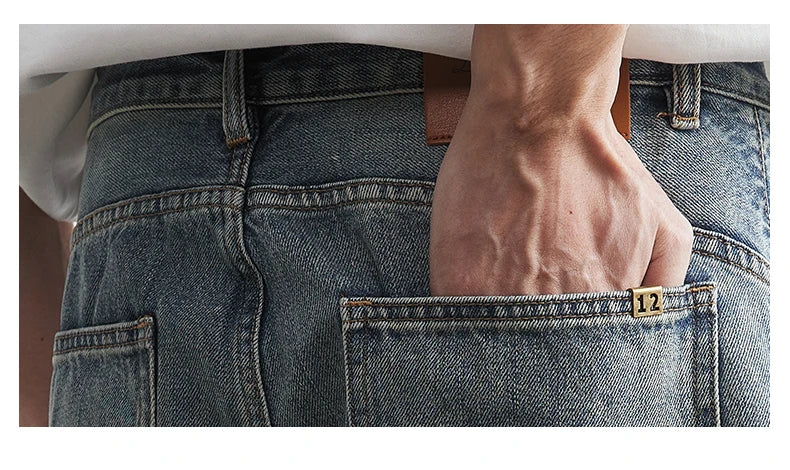 Pantaloni denim pentru bărbați, vara 2025, noi, albastru închis, spălați, blugi pentru bărbați, drepți, casual, îmbrăcăminte pentru bărbați, pantaloni largi cu picior larg, la modă, îmbrăcăminte pentru bărbați