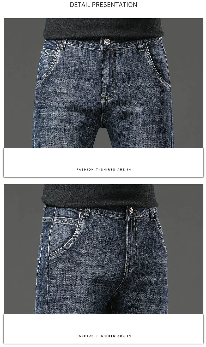 Winter Jeans Men's Fleece New Warm Stretch vintage Pants Fashion Straight Slim Thick Plush Velvet Male Brand Denim Trousers