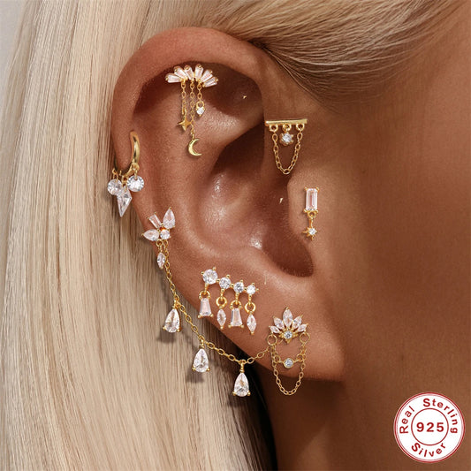 Cercei cu șurub din argint 925 AIDE, pentru femei, cu cap plat, cu filet, pentru perforații, cu os de ureche, pentru cercei, bijuterii fine Clif, 1 buc.