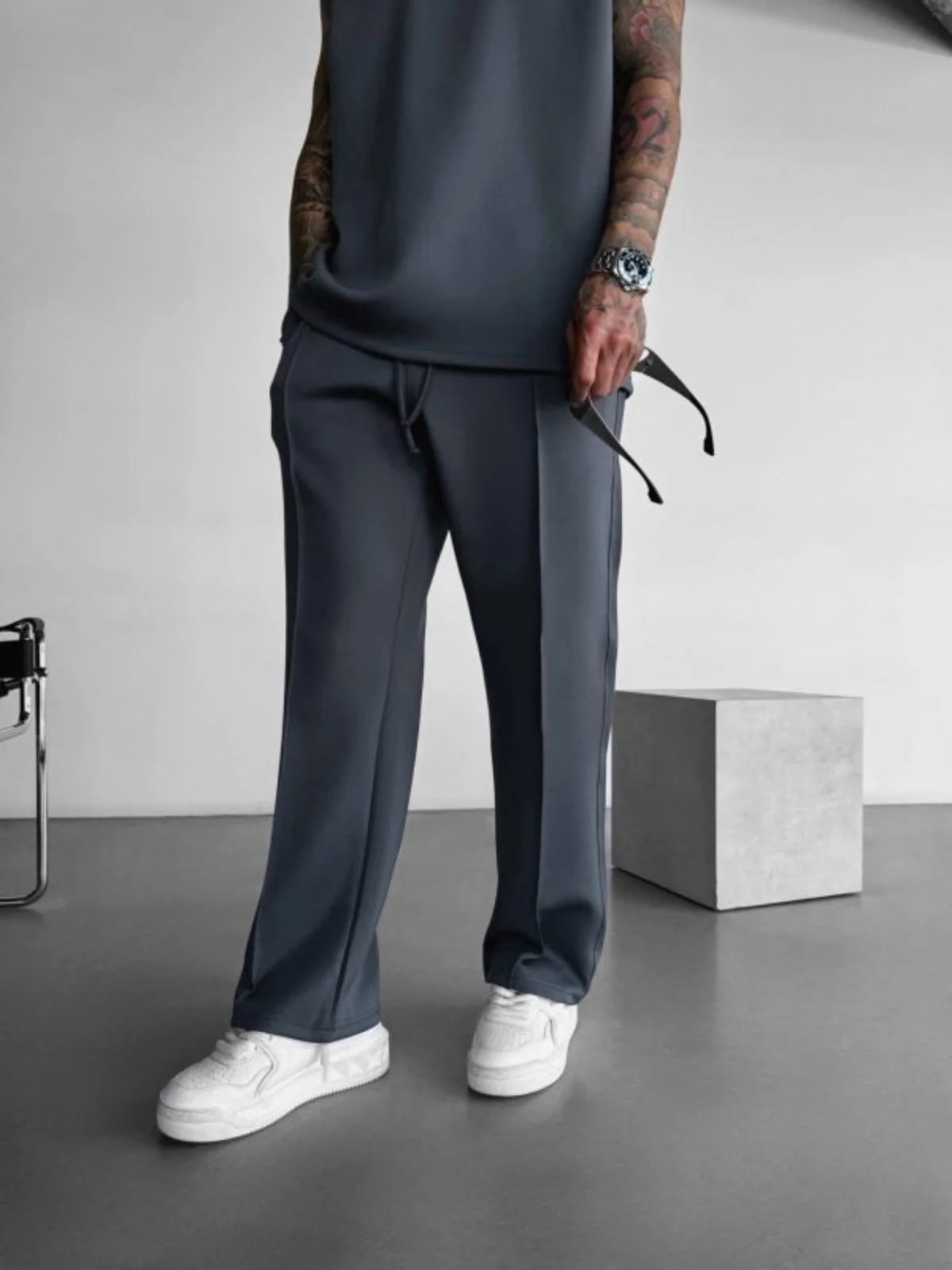 Pantaloni casual noi pentru bărbați, eleganți și confortabili, cu talie elastică și șnur, plisați pe o singură linie, cu buzunar solid, de culoare solidă