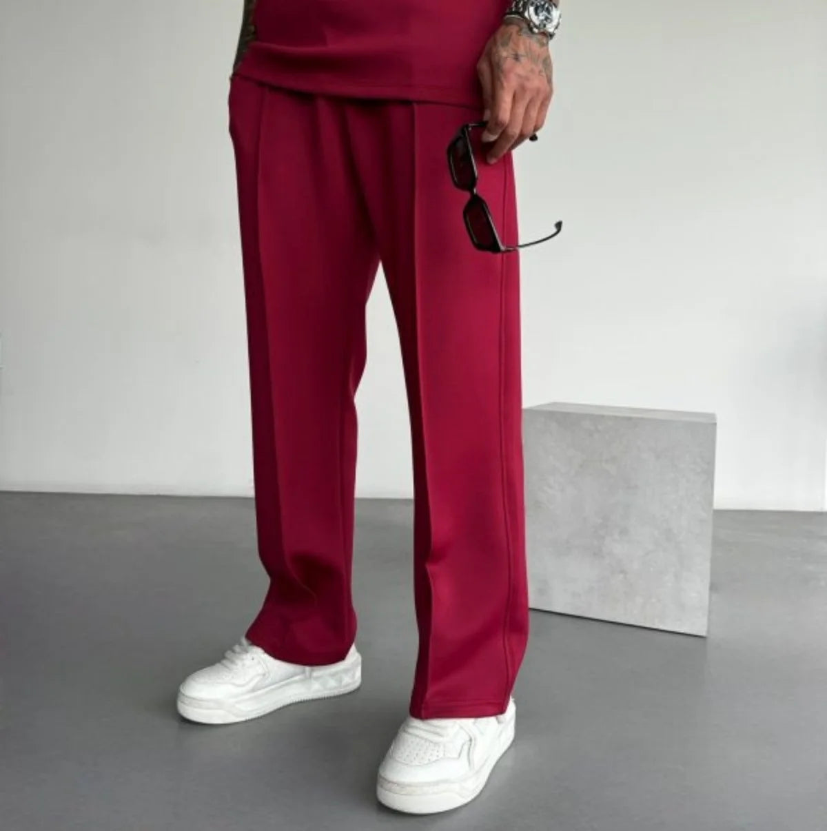 Pantaloni casual noi pentru bărbați, eleganți și confortabili, cu talie elastică și șnur, plisați pe o singură linie, cu buzunar solid, de culoare solidă