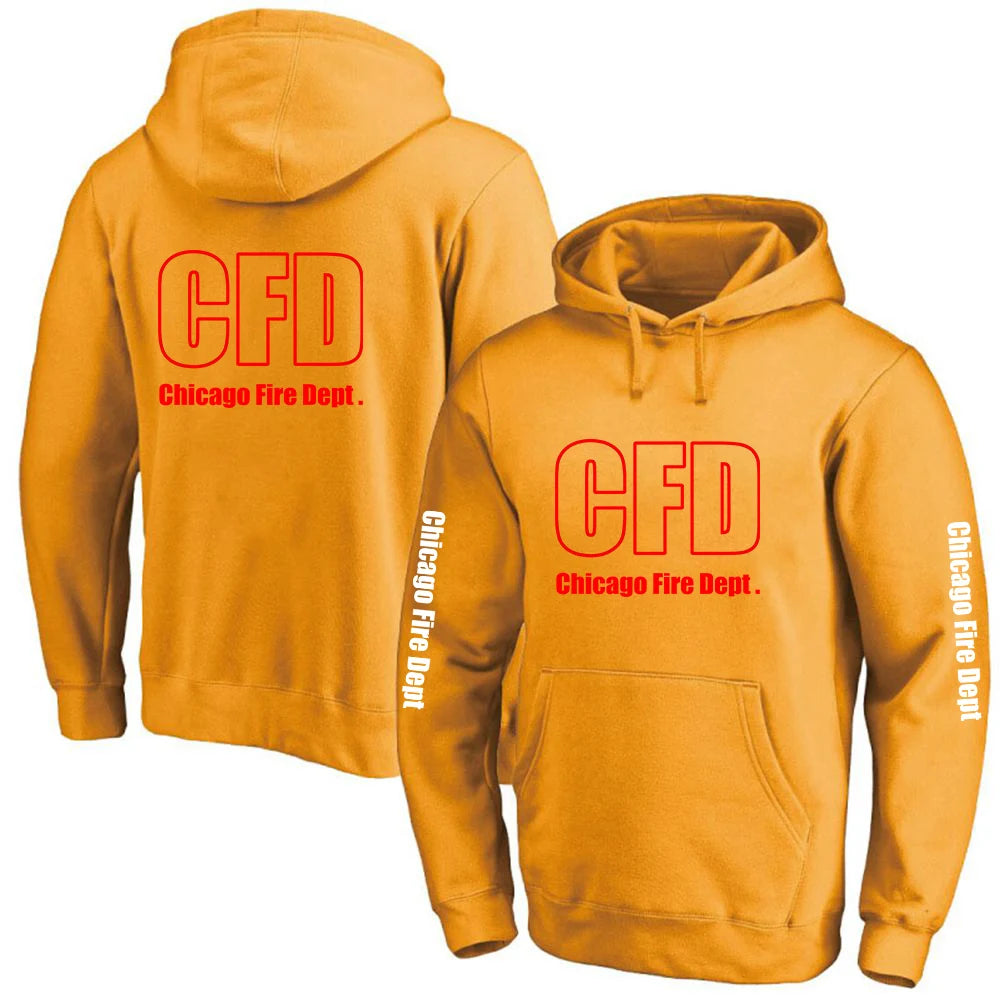 2025 Primăvara și toamna Chicago Fire Department Show TV Rescue Print Men's Outdoor Classic Solid Color Sports Loose Pullover Hoodies