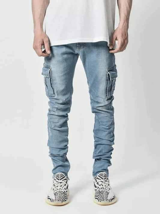 2025 New Korean Men's Casual Long Jeans Classic Man Straight Denim Wide-leg Pants Solid Color Light Blue Grey Black 4XL