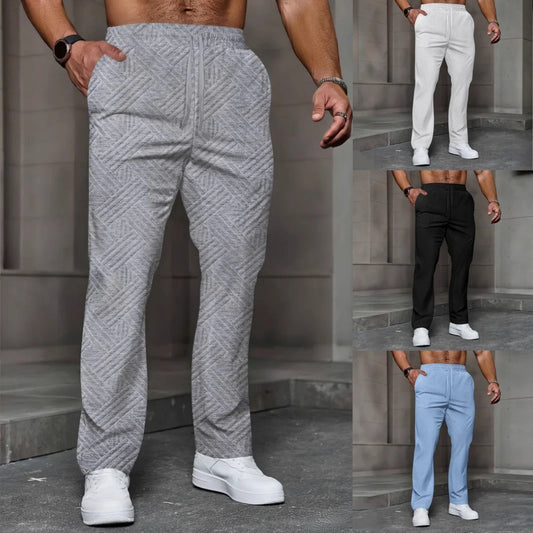 Men's sporty casual trousers, fashionable jacquard elastic waist street pants, solid-color loose all-season pants