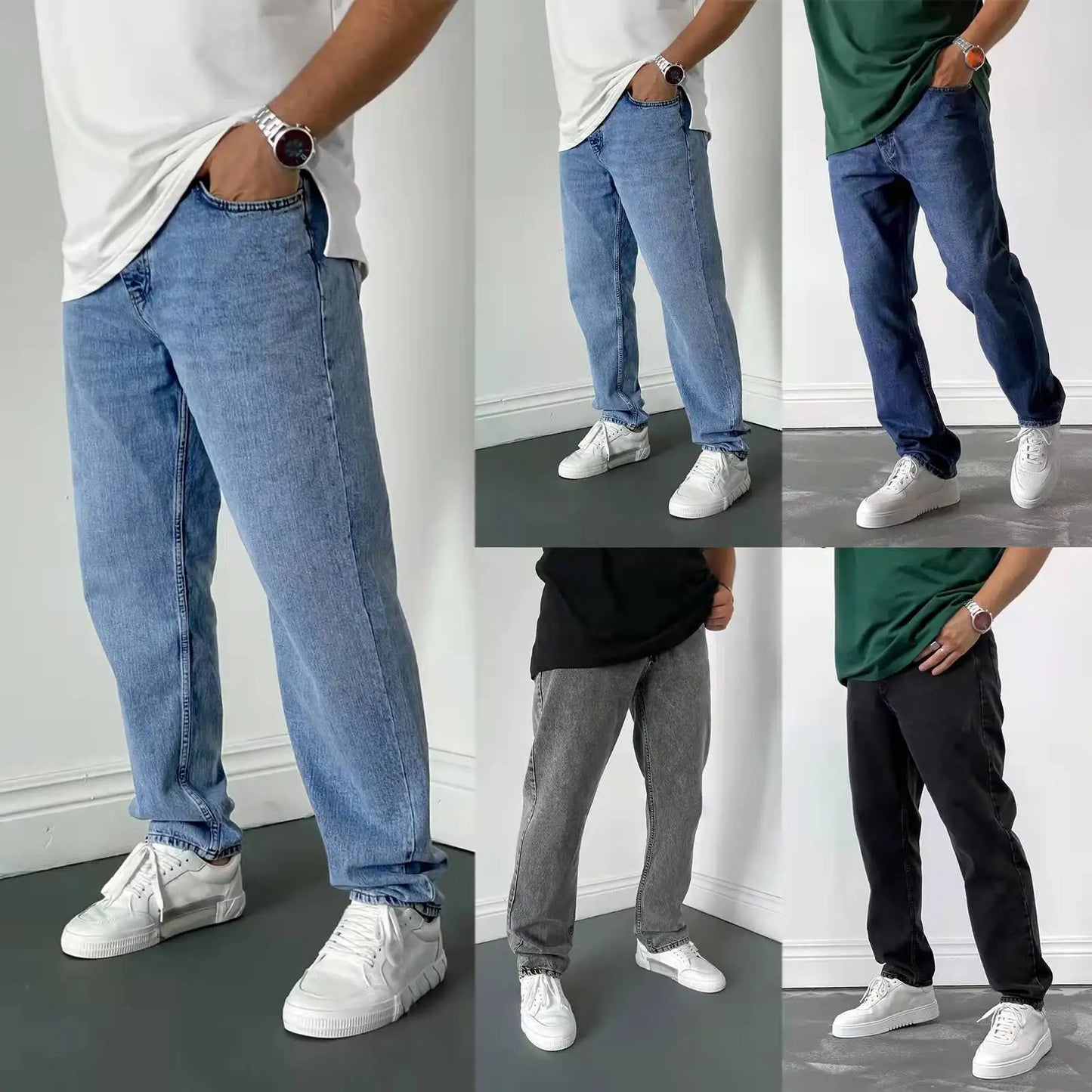 2025 New Business Men's Jeans Casual Straight Stretch Fashion Classic Blue Black Work Denim Trousers Male Brand Clothing S-3XL