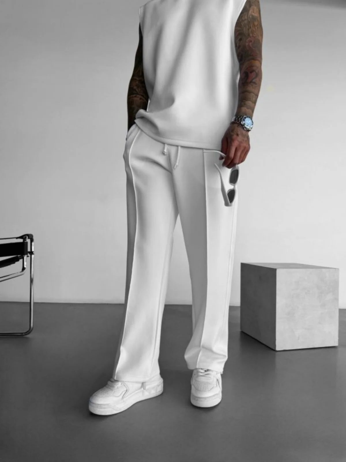 Pantaloni casual noi pentru bărbați, eleganți și confortabili, cu talie elastică și șnur, plisați pe o singură linie, cu buzunar solid, de culoare solidă