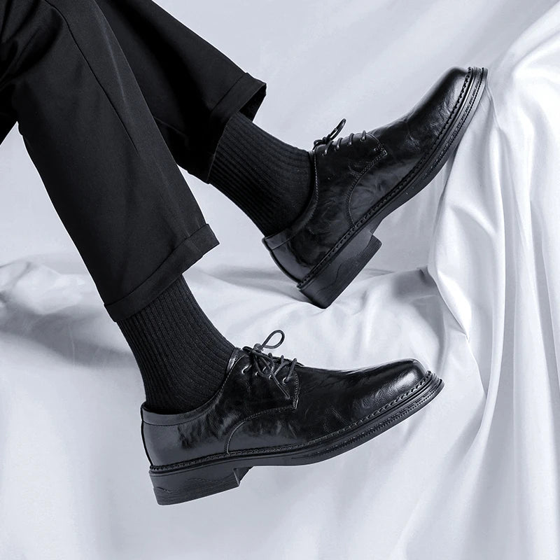 Pantofi Derby pentru bărbați, casual, cu fund gros, respirabil, cu fund moale, stil britanic, afaceri, formal, de vară, vârf rotund, la modă