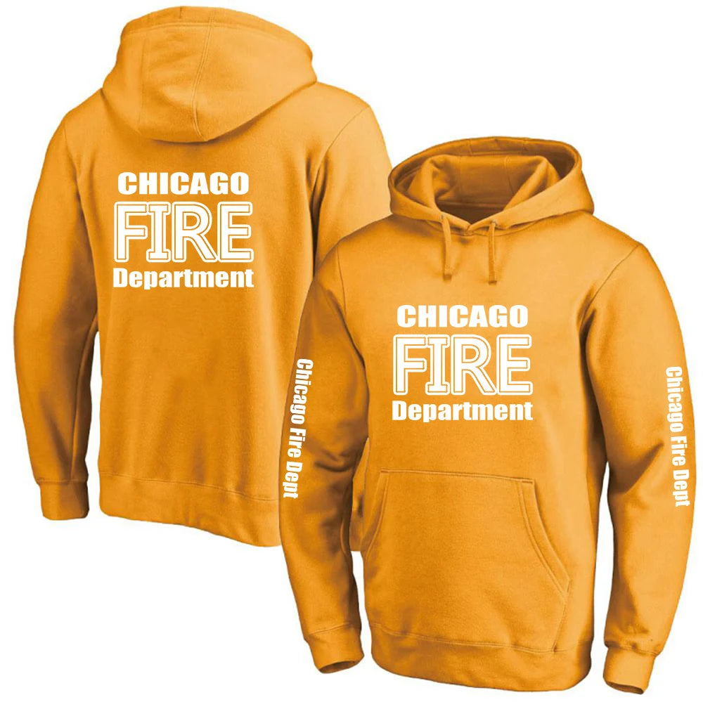 2025 Primăvara și toamna Chicago Fire Department Show TV Rescue Print Men's Outdoor Classic Solid Color Sports Loose Pullover Hoodies