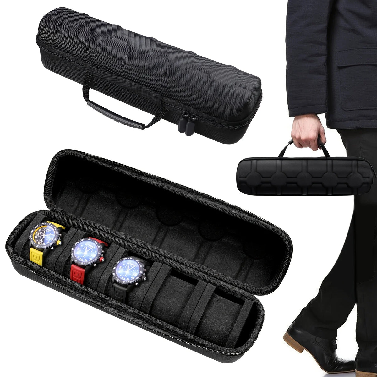 1pc 5-Slot Watch Case | Hard Shell Travel Organizer with Pillow Insert