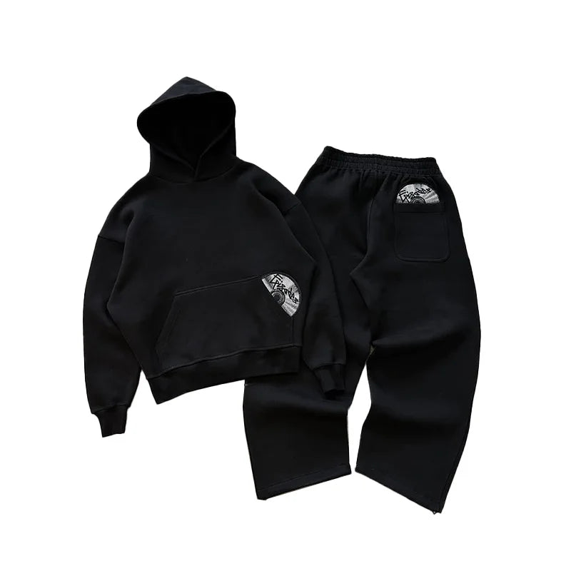 2025 Trendy High Street Retro Casual Streetwear Bărbați Sport Costum Y2K Harajuku Brodat Hanorac bărbați Hip-hop Pantaloni de trening lejeri