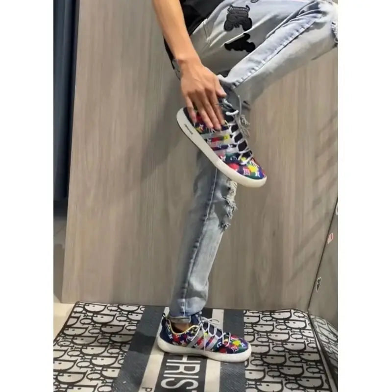 Internet Celebrity Same Style Washed Distressed Ripped Jeans Embroidered Letters High Street Casual Versatile Slim Student Pants