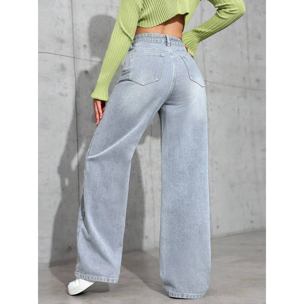 High Waist Straight Leg Jeans Women's Summer New Loose Casual Long Pants Wish Trendy Brand Cross-Border Fashionable Denim