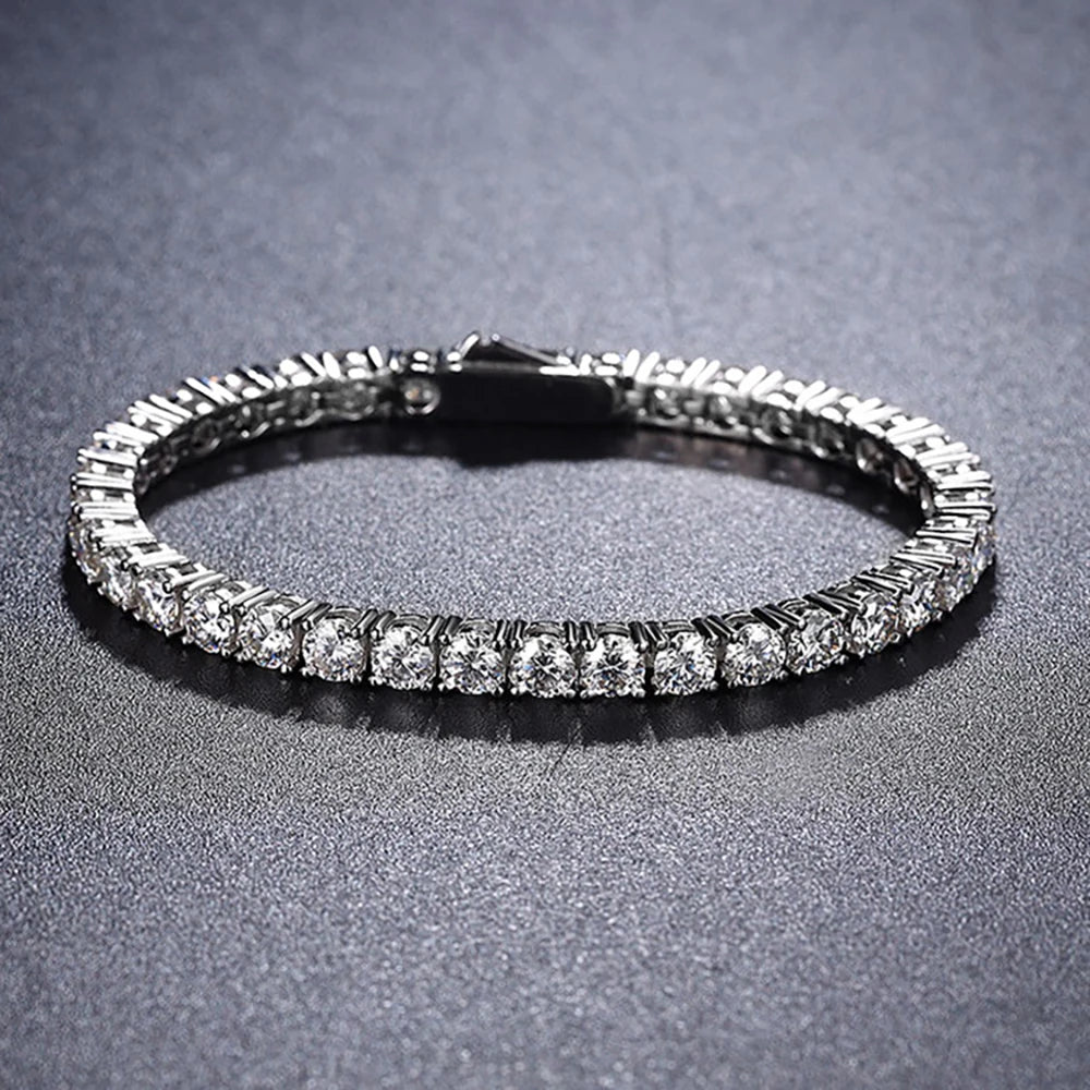 Brățară tenis cu moissanit de 2 mm, 2,5 mm, 3 mm, 4 mm, 5 mm, pentru femei și bărbați, 100% argint sterling S925, placată cu 18K, cu încuietoare cu arc ascunsă