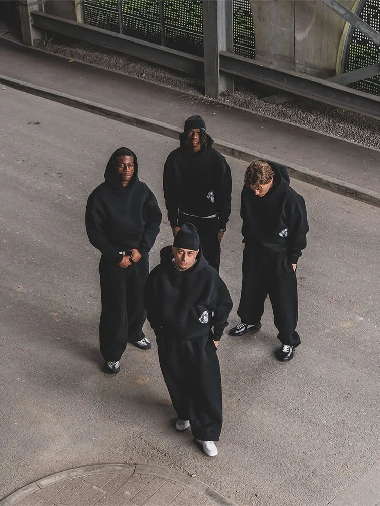 2025 Trendy High Street Retro Casual Streetwear Bărbați Sport Costum Y2K Harajuku Brodat Hanorac bărbați Hip-hop Pantaloni de trening lejeri