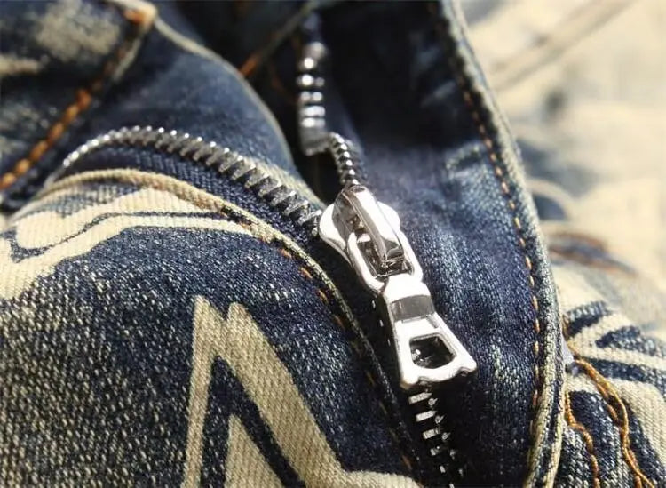 High street trendy brand new men's retro distressed distressed jeans patch slim fit leggings