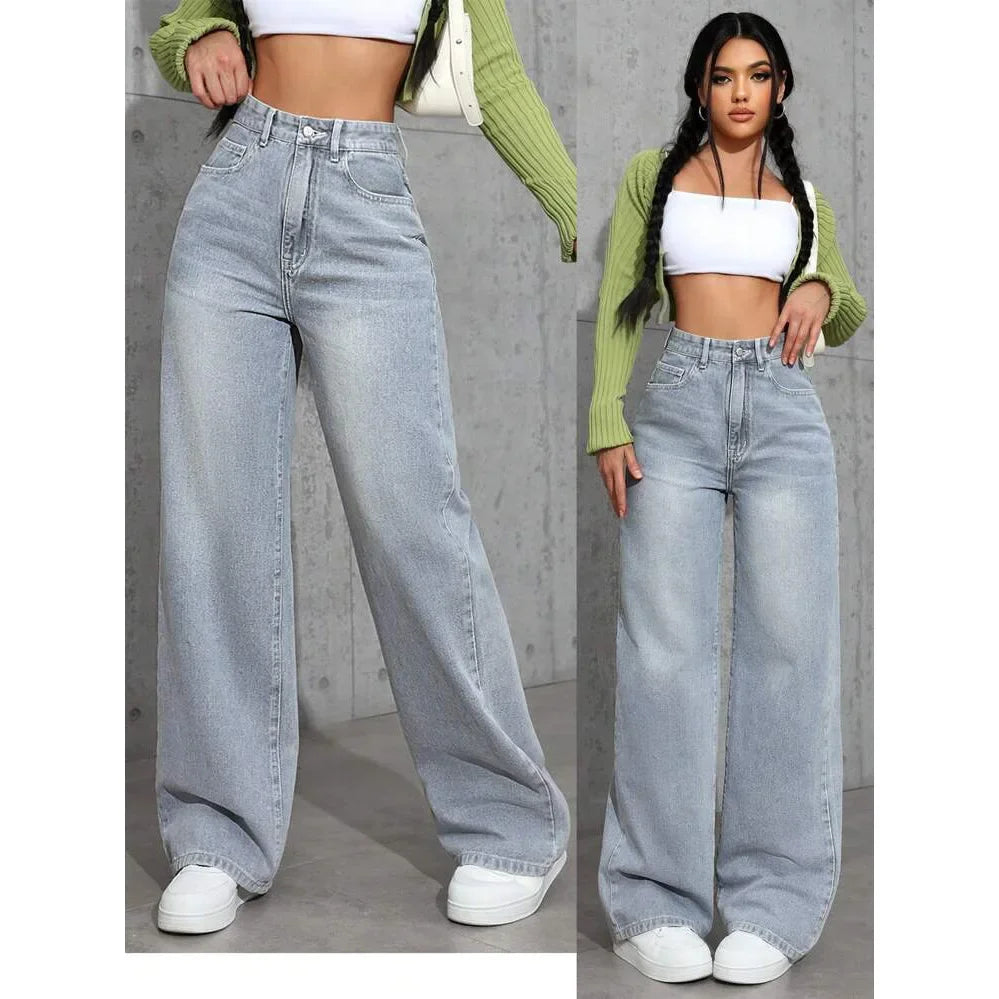 High Waist Straight Leg Jeans Women's Summer New Loose Casual Long Pants Wish Trendy Brand Cross-Border Fashionable Denim