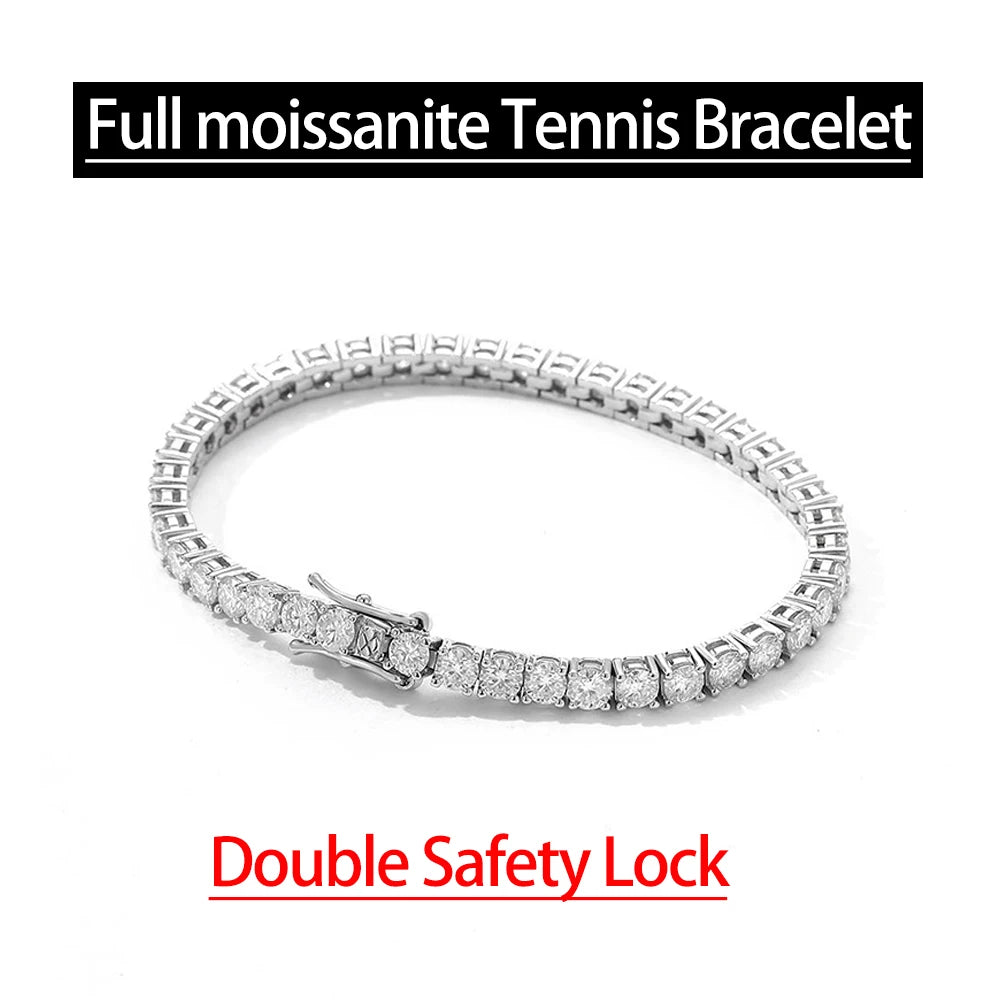 Brățară tenis cu moissanit de 2 mm, 2,5 mm, 3 mm, 4 mm, 5 mm, pentru femei și bărbați, 100% argint sterling S925, placată cu 18K, cu încuietoare cu arc ascunsă