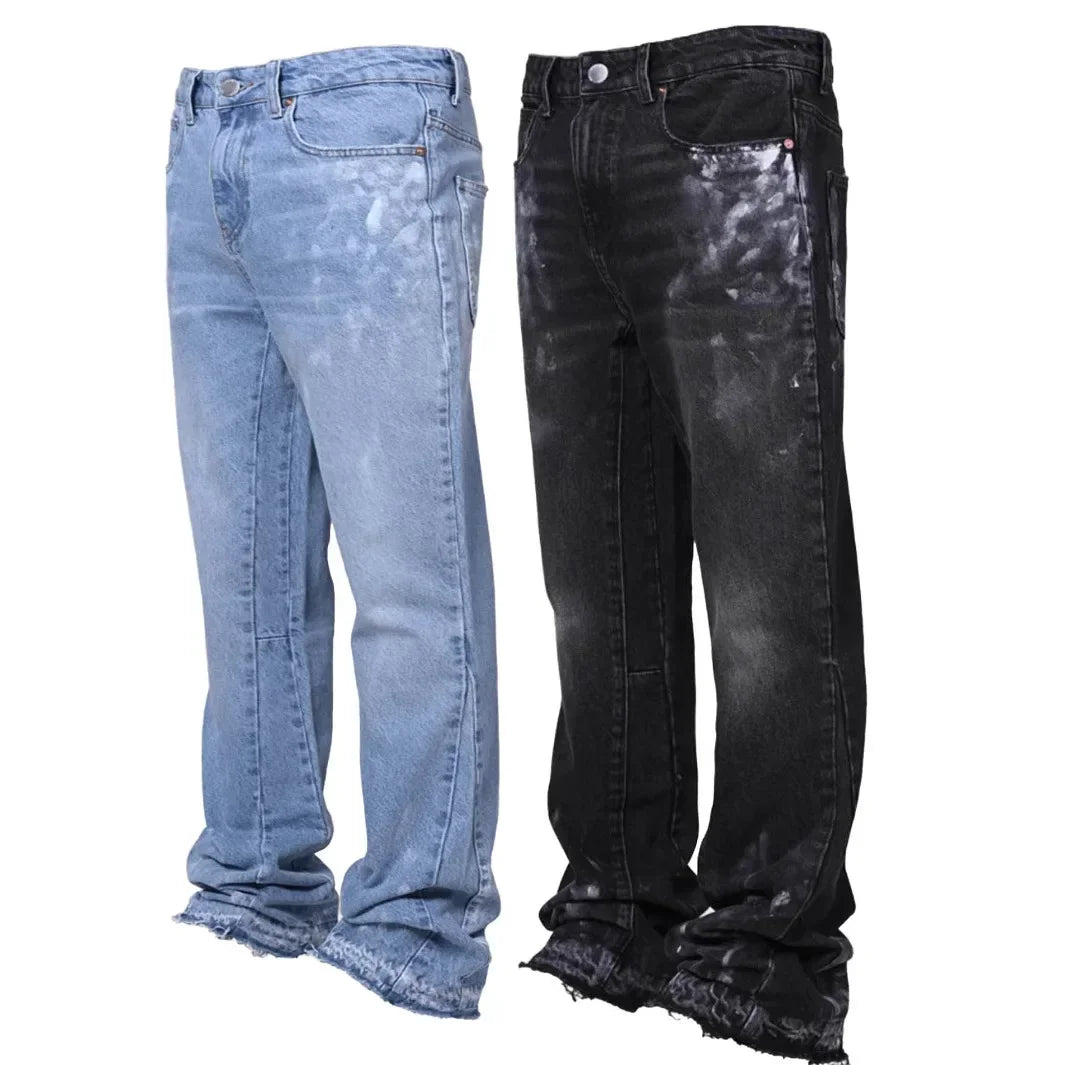 Vintage-Jeans für Herren, gerade geschnitten, mittelhoch geschnitten, Stretch, Used-Look, gewaschen, mit Taschen und Knöpfen, Basic-Hose, Streetwear-Stil 2025