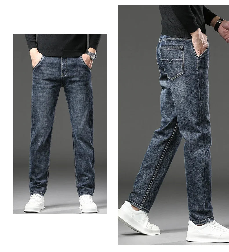 Winter Jeans Men's Fleece New Warm Stretch vintage Pants Fashion Straight Slim Thick Plush Velvet Male Brand Denim Trousers