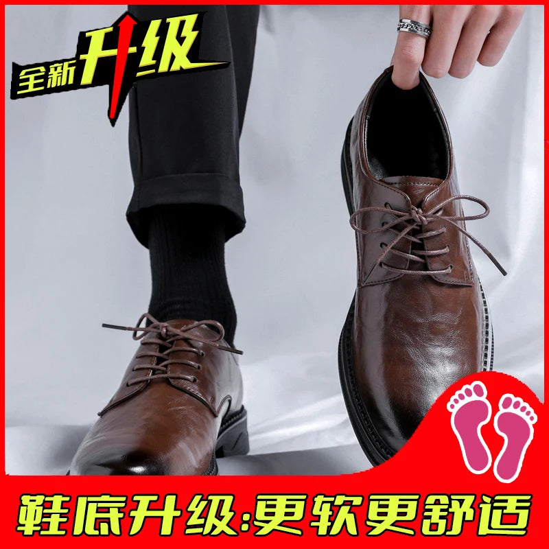 Pantofi Derby pentru bărbați, casual, cu fund gros, respirabil, cu fund moale, stil britanic, afaceri, formal, de vară, vârf rotund, la modă