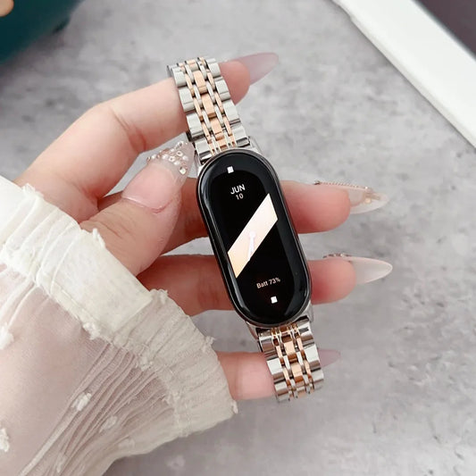 Curea de ceas pentru Xiaomi Mi Band 8/9/10, cu instrument de îndepărtare a legăturilor, curea metalică pentru bărbați și femei