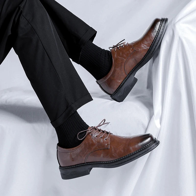 Pantofi Derby pentru bărbați, casual, cu fund gros, respirabil, cu fund moale, stil britanic, afaceri, formal, de vară, vârf rotund, la modă