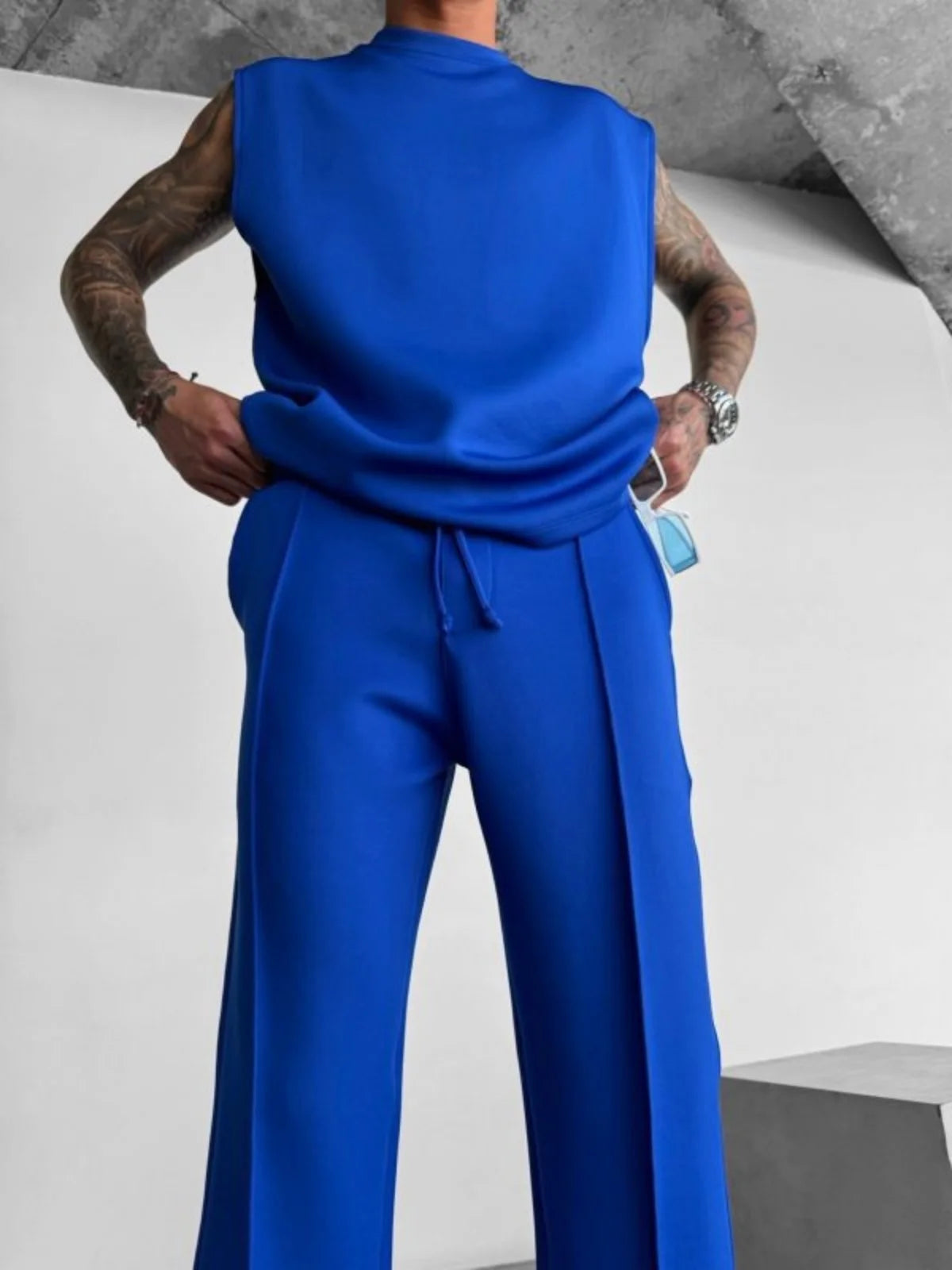 Pantaloni casual noi pentru bărbați, eleganți și confortabili, cu talie elastică și șnur, plisați pe o singură linie, cu buzunar solid, de culoare solidă