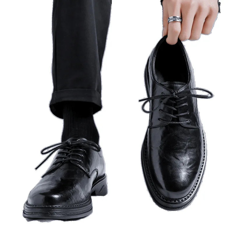 Pantofi Derby pentru bărbați, casual, cu fund gros, respirabil, cu fund moale, stil britanic, afaceri, formal, de vară, vârf rotund, la modă