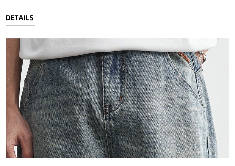 Pantaloni denim pentru bărbați, vara 2025, noi, albastru închis, spălați, blugi pentru bărbați, drepți, casual, îmbrăcăminte pentru bărbați, pantaloni largi cu picior larg, la modă, îmbrăcăminte pentru bărbați