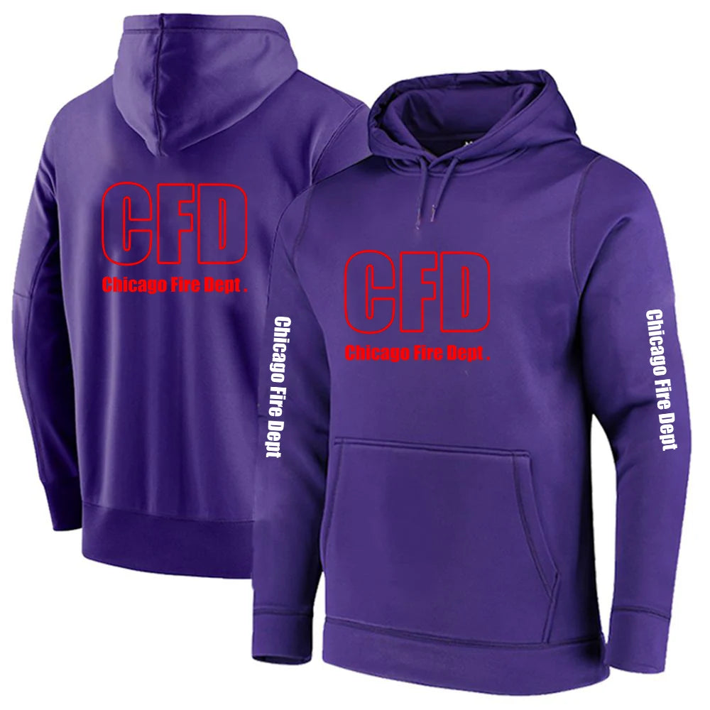 2025 Primăvara și toamna Chicago Fire Department Show TV Rescue Print Men's Outdoor Classic Solid Color Sports Loose Pullover Hoodies