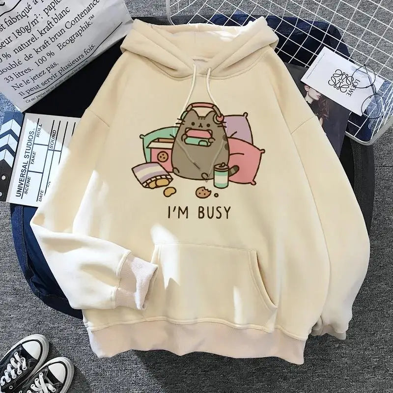 Hanorac cu glugă pentru femei, stil Harajuku Kawai, stil coreean, supradimensionat, cu design de desene animate 2024