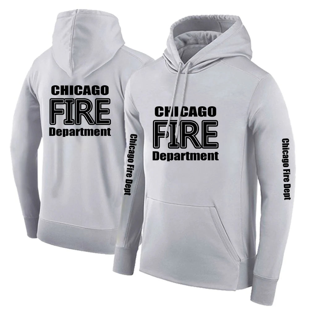 2025 Primăvara și toamna Chicago Fire Department Show TV Rescue Print Men's Outdoor Classic Solid Color Sports Loose Pullover Hoodies