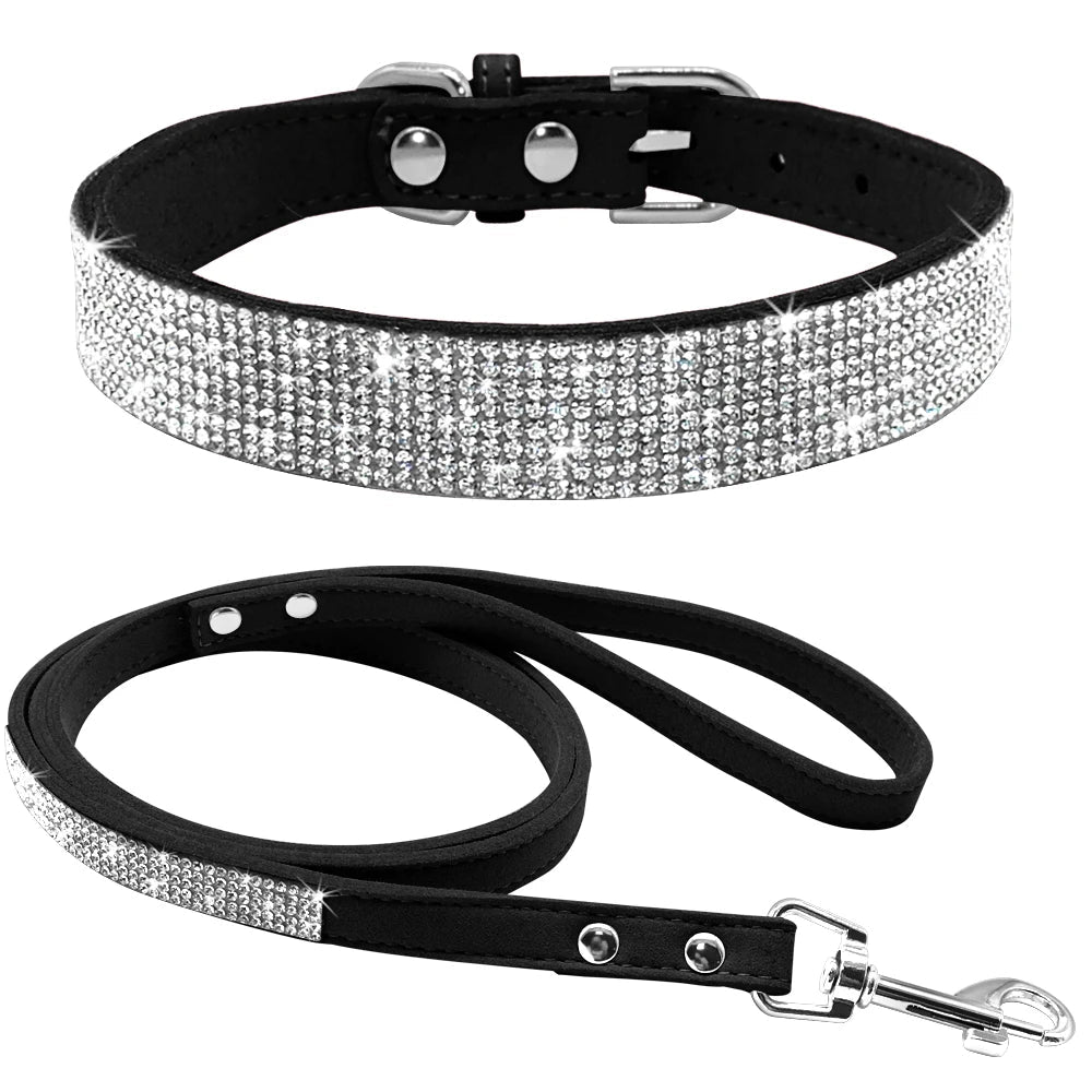 Adjustable Suede Leather Puppy Dog Collar Leash Set Soft Rhinestone - 𝐝𝐮𝐯𝐥𝐚𝐬𝐡𝐨𝐩.𝐜𝐨𝐦