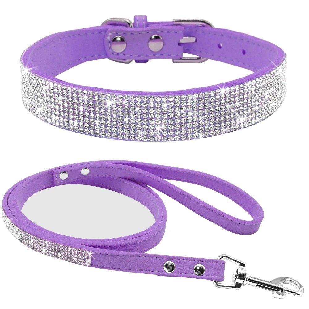 Adjustable Suede Leather Puppy Dog Collar Leash Set Soft Rhinestone - 𝐝𝐮𝐯𝐥𝐚𝐬𝐡𝐨𝐩.𝐜𝐨𝐦