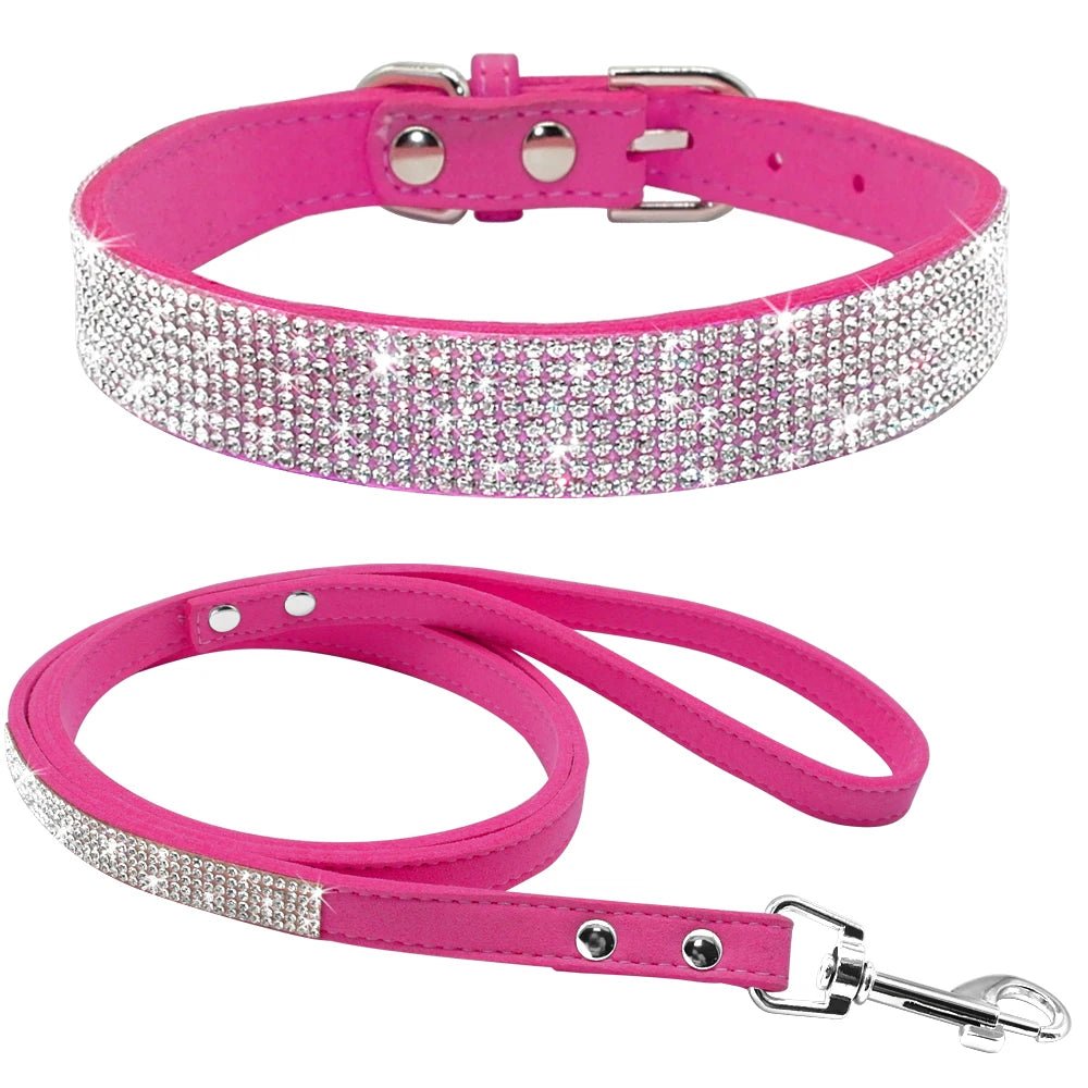 Adjustable Suede Leather Puppy Dog Collar Leash Set Soft Rhinestone - 𝐝𝐮𝐯𝐥𝐚𝐬𝐡𝐨𝐩.𝐜𝐨𝐦