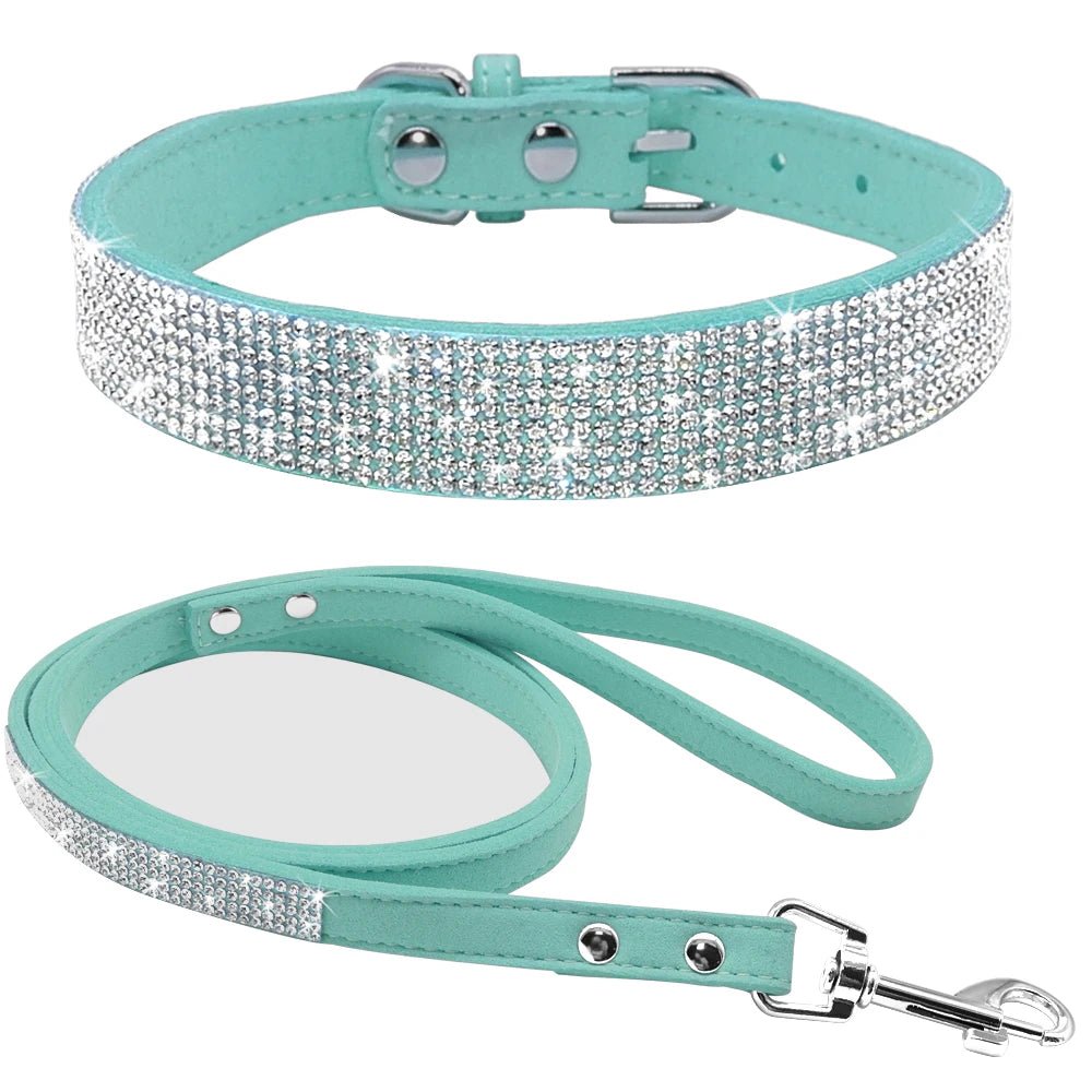 Adjustable Suede Leather Puppy Dog Collar Leash Set Soft Rhinestone - 𝐝𝐮𝐯𝐥𝐚𝐬𝐡𝐨𝐩.𝐜𝐨𝐦