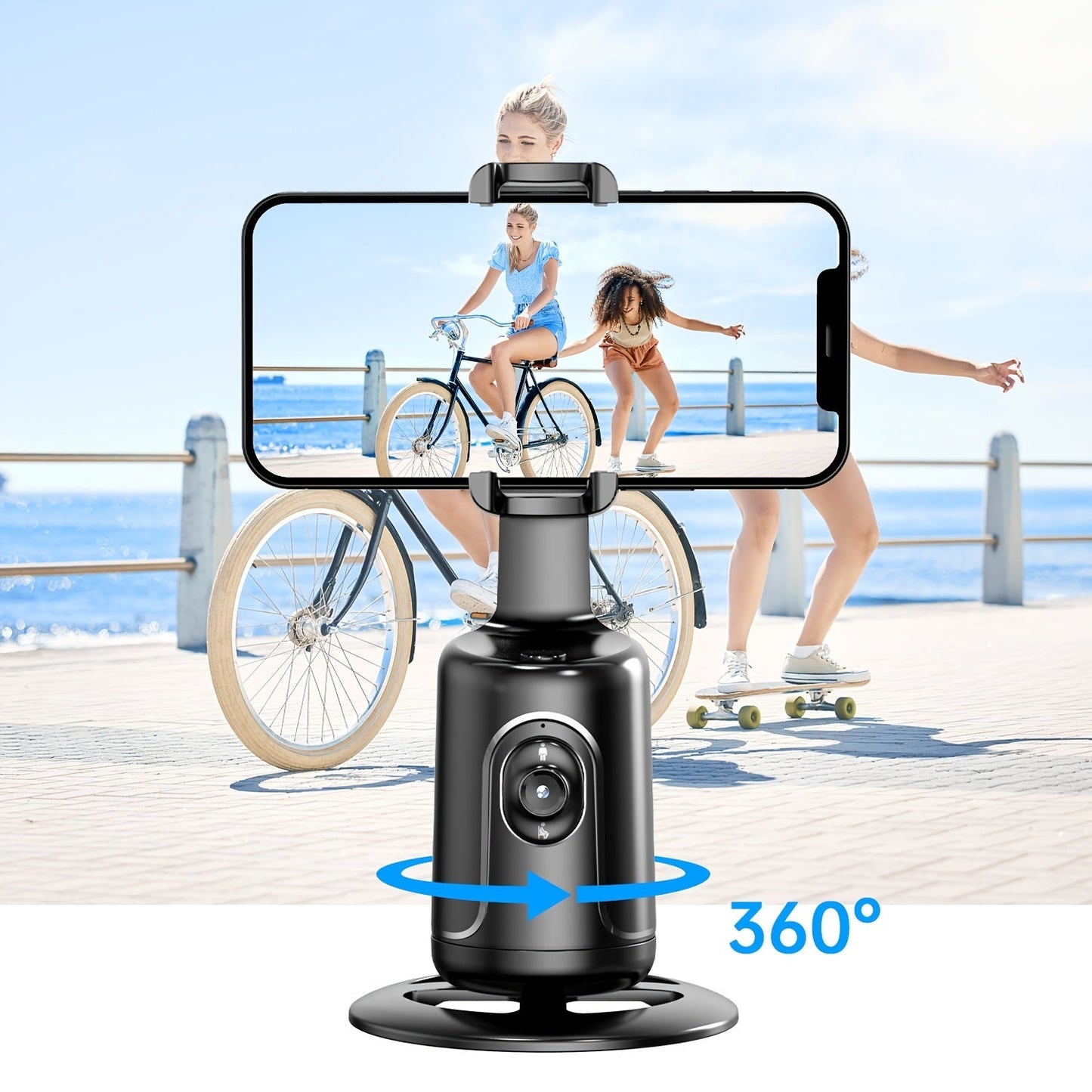 Auto Face Tracking Tripod, No App Required, 360° Rotation Face Body Phone Mount Smart Shooting Phone Tracking Holder for Vlog Live Streaming Video, Rechargeable Battery, Black - 𝐝𝐮𝐯𝐥𝐚𝐬𝐡𝐨𝐩.𝐜𝐨𝐦