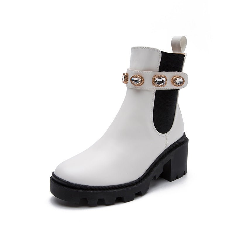 Autumn New Fashion Rhinestone Round Head Martin Boots Female Mid - Thigh Elastic Thin Boots - 𝐝𝐮𝐯𝐥𝐚𝐬𝐡𝐨𝐩.𝐜𝐨𝐦