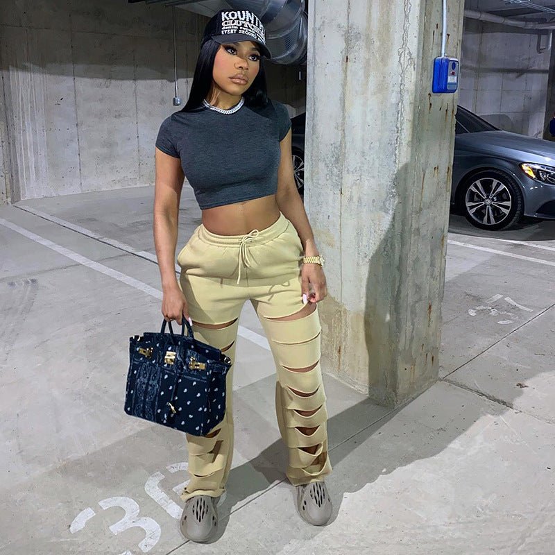 Autumn New High Waist Pants with Broken Holes Casual Loose Tight Waist Wide Leg Pants - 𝐝𝐮𝐯𝐥𝐚𝐬𝐡𝐨𝐩.𝐜𝐨𝐦