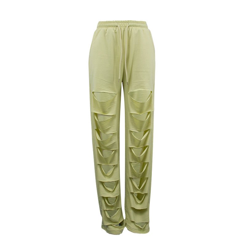 Autumn New High Waist Pants with Broken Holes Casual Loose Tight Waist Wide Leg Pants - 𝐝𝐮𝐯𝐥𝐚𝐬𝐡𝐨𝐩.𝐜𝐨𝐦