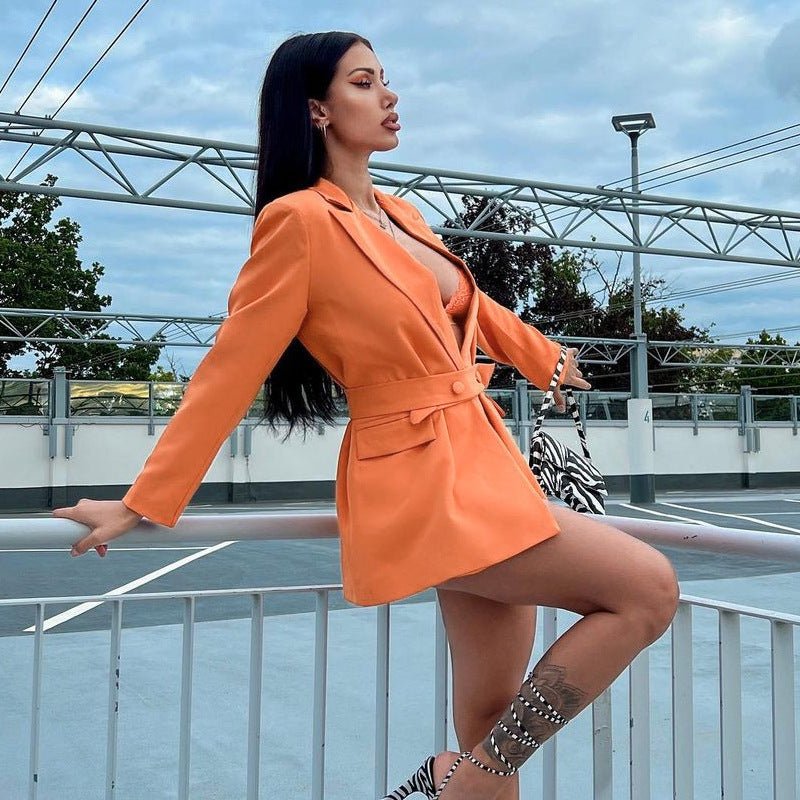 Autumn New Niche Design Deep V Shoulder Pad Sexy Belt Shape Body Suit - 𝐃𝐔𝐕𝐋𝐀𝐒𝐇𝐎𝐏