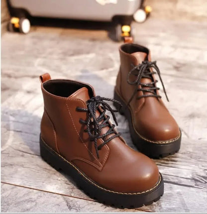 Autumn Winter Women Ankle Boots Platform Lace Up Casual Shoes Woman Retro Oxfords Female Waterproof Goth Thick Boots Footwe - 𝐃𝐔𝐕𝐋𝐀𝐒𝐇𝐎𝐏