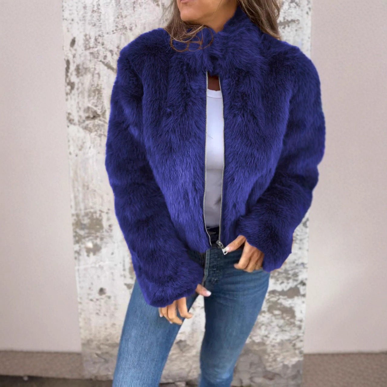 Autumn/Winter Women's Imitation Fur High Collar Zipper Casual Top Coat - 𝐃𝐔𝐕𝐋𝐀𝐒𝐇𝐎𝐏
