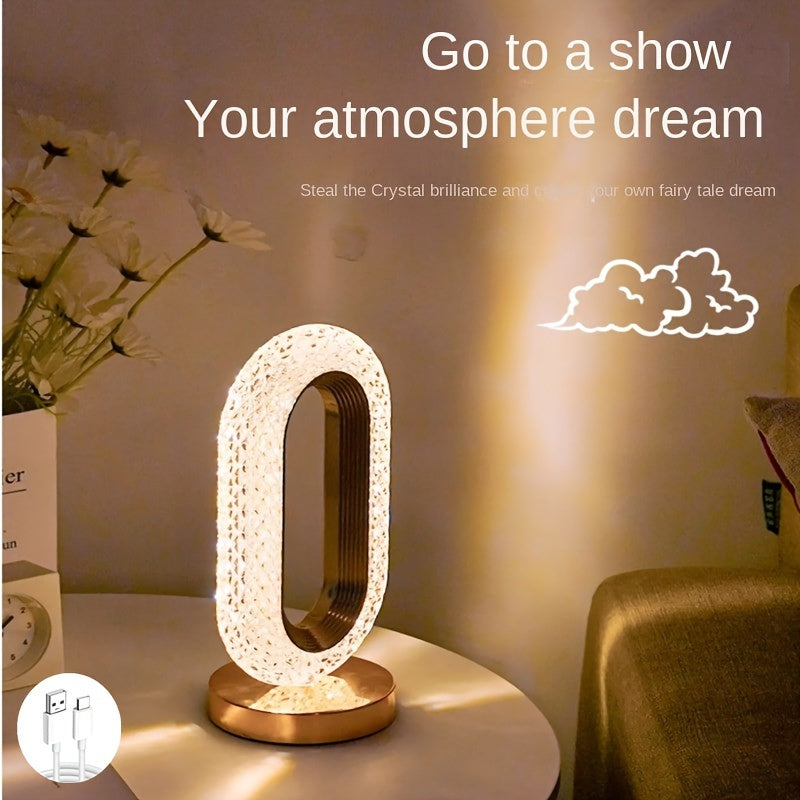 1 lampă de masă ovală luxoasă din cristal, lampă de încărcare USB pentru birou, lampă de masă decorativă pentru noptieră în sufragerie, potrivită pentru dormitor, sufragerie, petrecere și cină, lampă creativă pentru decorarea camerei