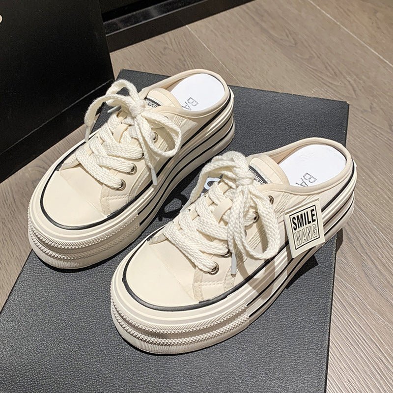Baotou half slippers for women wearing thick soled height increasing lazy casual versatile canvas white shoes - 𝐝𝐮𝐯𝐥𝐚𝐬𝐡𝐨𝐩.𝐜𝐨𝐦