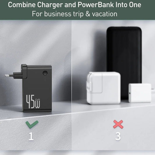Baseus GaN Power Bank Charger 10000mAh 45W USB C PD Fast Charging 2 in 1 Charger & Battery as One ForiP 11 Pro Laptop ForXiaomi - 𝐃𝐔𝐕𝐋𝐀𝐒𝐇𝐎𝐏