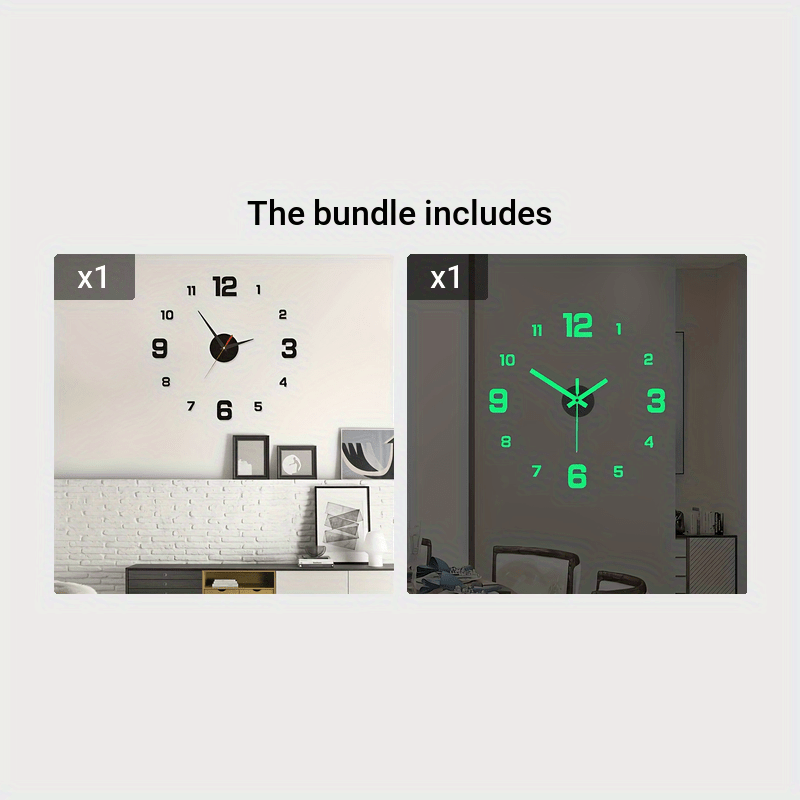 NONZHU Modern 3D LED Wall Clock - Large, Silent with Night Light Feature, Battery-Powered, Acrylic Body - Perfect for Living Room, Bedroom & Studio Photography Background